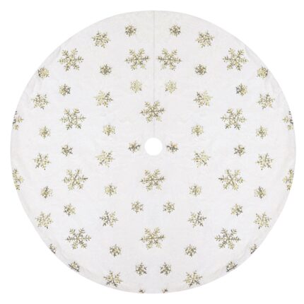 Covor rotund imitatie blana, pentru bradul de Craciun, 90cm, cu paiete aur