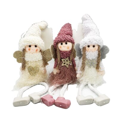 Set 3 Decoratiuni de Craciun din material textil, Ingerasi cu picioare lungi, 20cm, VisionXXI