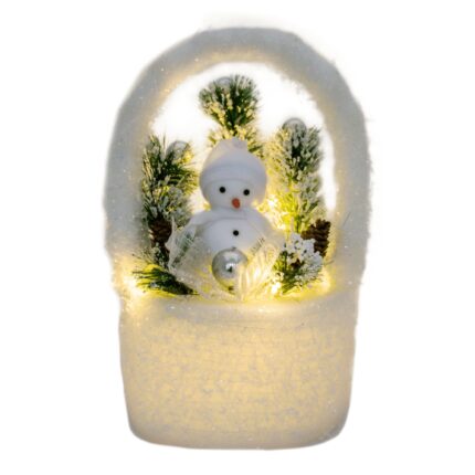 Decoratiune cos de Craciun ,Om de Zapada, cu 10 LED-uri, 23x20x40 cm, Alb