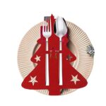 Decoratiune Craciun pentru tacamuri in forma de bradut, ideala pentru masa de Craciun si Anul Nou, 21 X 17 cm, rosu, set 6 bucati