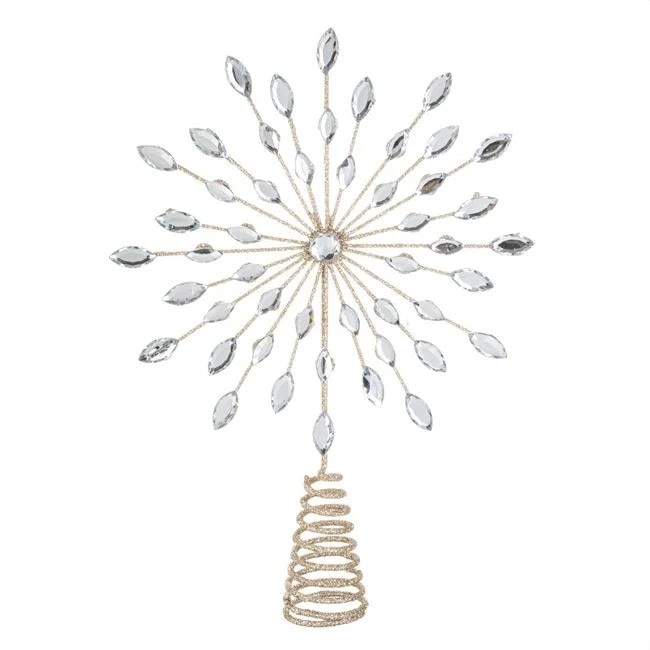 Varf pentru Brad Nyland® Fulg de Zapada Bej cu Glitter & Pietre 31cm
