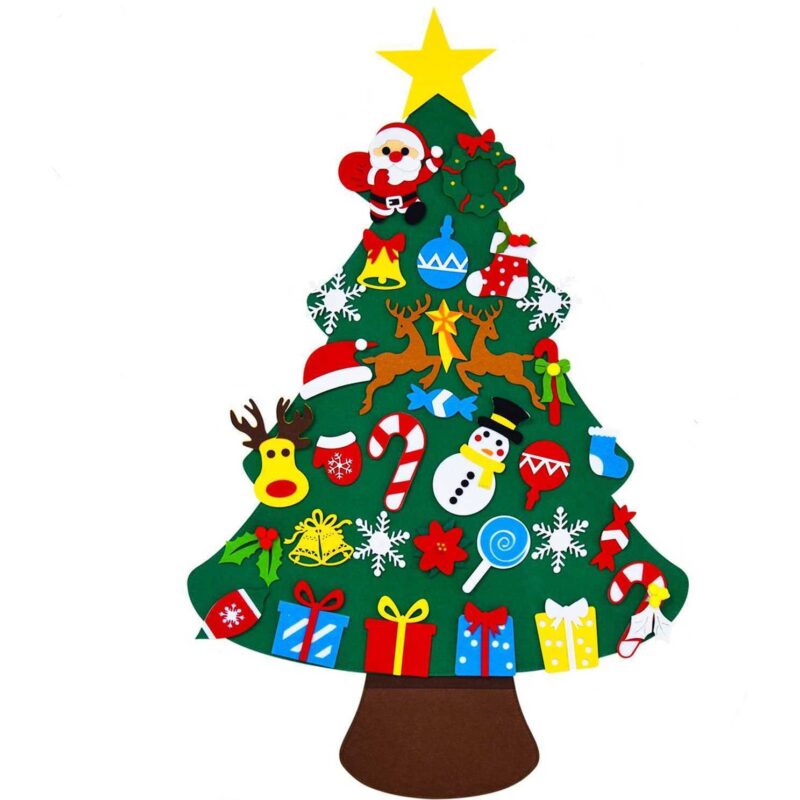 Brad de Craciun din Fetru, 100x70cm, 33 decoratiuni si buzunar depozitare, BN035_1, Bambinice