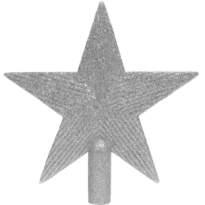 Varf Stea Brad, Model Stea Argintie, Inaltime 22cm, Culoare Argintiu, Material Plastic