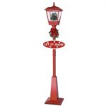 Felinar Decorativ De Craciun SIKS, Cu Brad Impodobit de Craciun, Zapada Artificiala, Placuta Let Is Snow, Utilizare In Interior sau Exterior, LED, 180 cm, PVC, Cu Sunete, Alimentare La Priza, Rosu