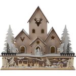 Casuta decorativa cu 10 LED-uri alb-cald Village, 30x9.7xH25 cm, lemn