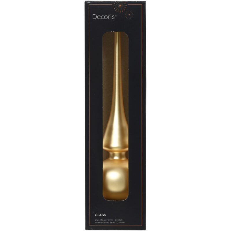 Varf decorativ brad Decoris, inaltime 26 cm, diametru 6 cm, sticla, finisaj satinat, auriu