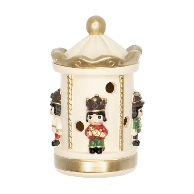 Carusel mini cu copil spargator de nuci, cu LED, cu baterie, rasina, 5.5 x 5.5 x 9.5 cm, color