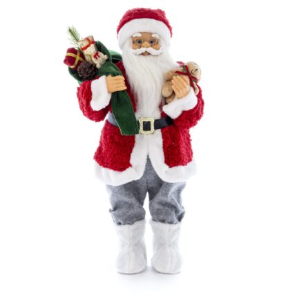 Figurina Mos Craciun Kring, cu ursulet si coronita, 60 cm