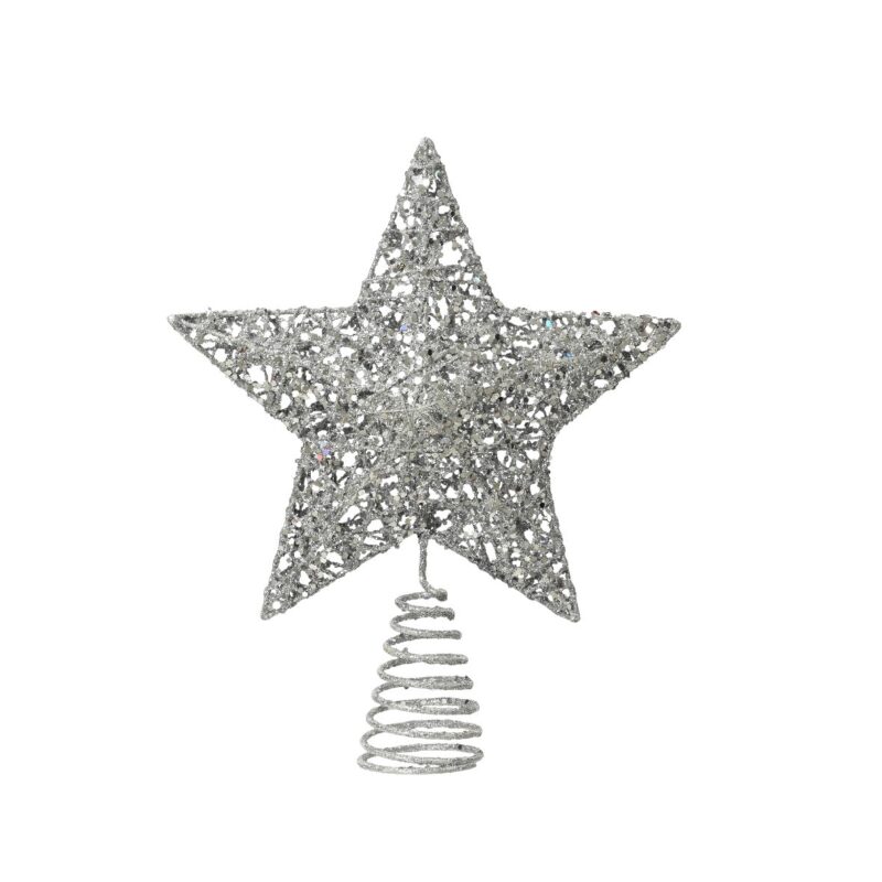 Varf de brad metalic, tip stea, argintiu, 20x23 cm