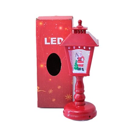 Felinar englezesc muzical tip decoratiune de Craciun, cu LED, 21 cm, Rosu, Velve