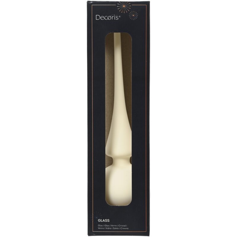 Varf decorativ brad Decoris, inaltime 26 cm, diametru 6 cm, sticla, finisaj mat, alb
