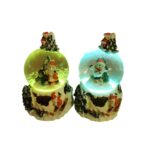 Set 2 Globuri de Sticla, Ornamente de Craciun Art Design, Luminoase, Tema Mos Craciun si Om de Zapada, 8cm, VisionXXI