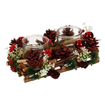 Suport Decorativ de Craciun Dublu pentru Lumanari de Lemn Conuri Globuri Nyland®