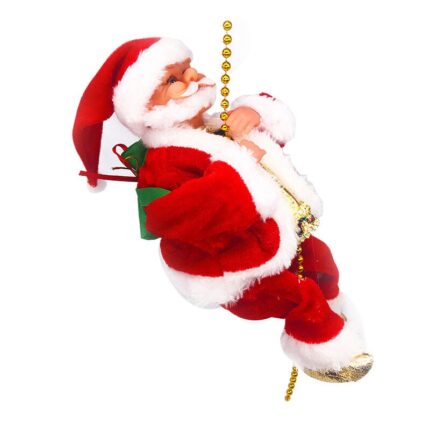 Decoratiune Interactiva Mos Craciun urca si coboara pe franghie, Inaltime figurina 35 cm, Lungime sfoara 100 cm