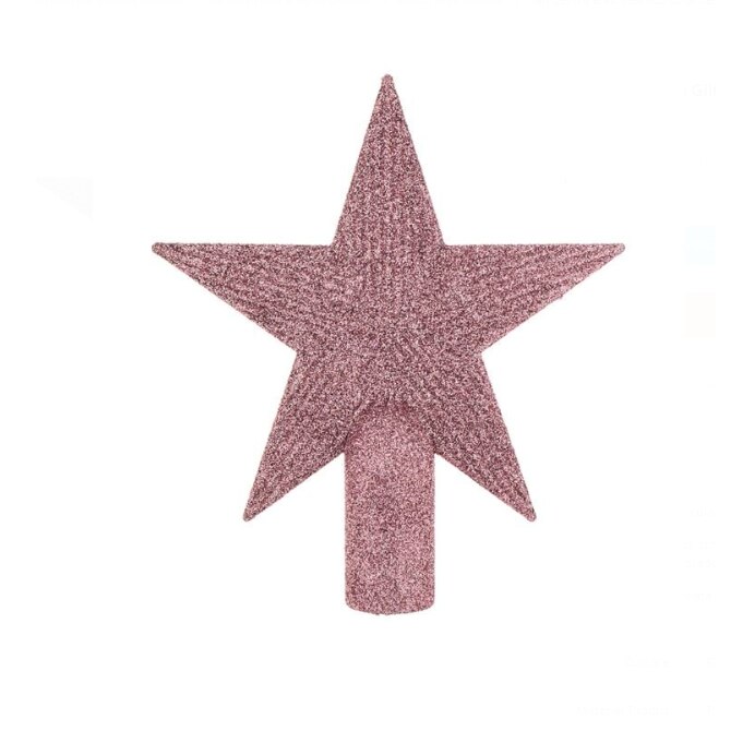 Varf pentru brad, BURRAQ, stea roz cu glitter, 15cm