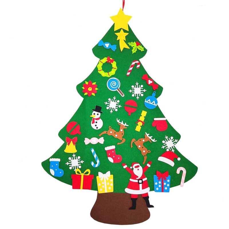 Brad de Craciun din Fetru, 92x70 cm, 32 decoratiuni si buzunar depozitare