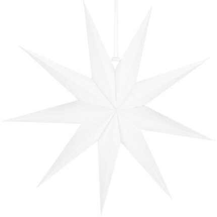 Stea decorativa 3D din hartie, cu 9 colturi, 60cm, alba