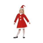 Costum Craciunita, 2 piese, rochie si caciula de Mos Craciun, rosu/alb, 7 - 9 ani