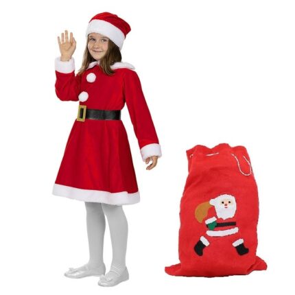 Costum Craciunita, 4 piese, catifea, cu sac de cadouri, 5 ani, FamousKids®