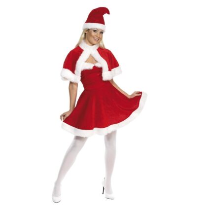 Costum Craciunita, 2 piese, catifea, pelerina si caciula, marime L, FamousKids®