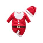 Costum de Craciun pentru bebelusi, AMRINUGL, salopeta rosie, set cu palarie, 52-59cm