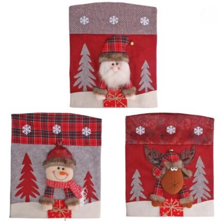 Set 3 huse scaun pentru Craciun, Upboca, 52x46x6 cm, Multicolor