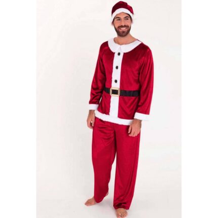 Costum Mos Craciun din catifea, adulti, cu caciula, salopeta, marime Standard