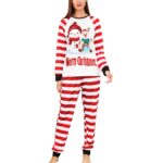 Set pijamale de Craciun pentru femei, AMRINUGL, rosu cu dungi albe, maneca lunga, talie elastica, marimea XL