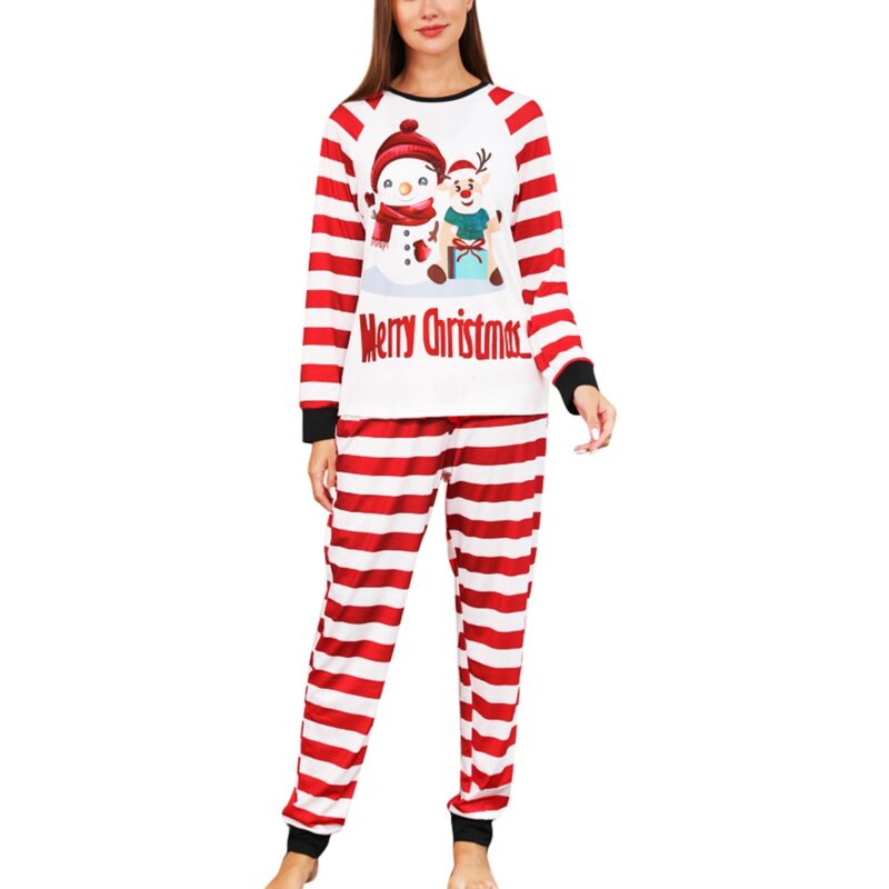 Set pijamale de Craciun pentru femei, AMRINUGL, rosu cu dungi albe, maneca lunga, talie elastica, marimea XL