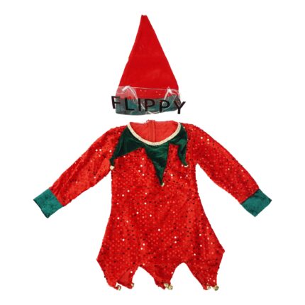 Costum Craciun, Flippy, Gnom cu strasuri, rosu, 7 -9 ani, catifea