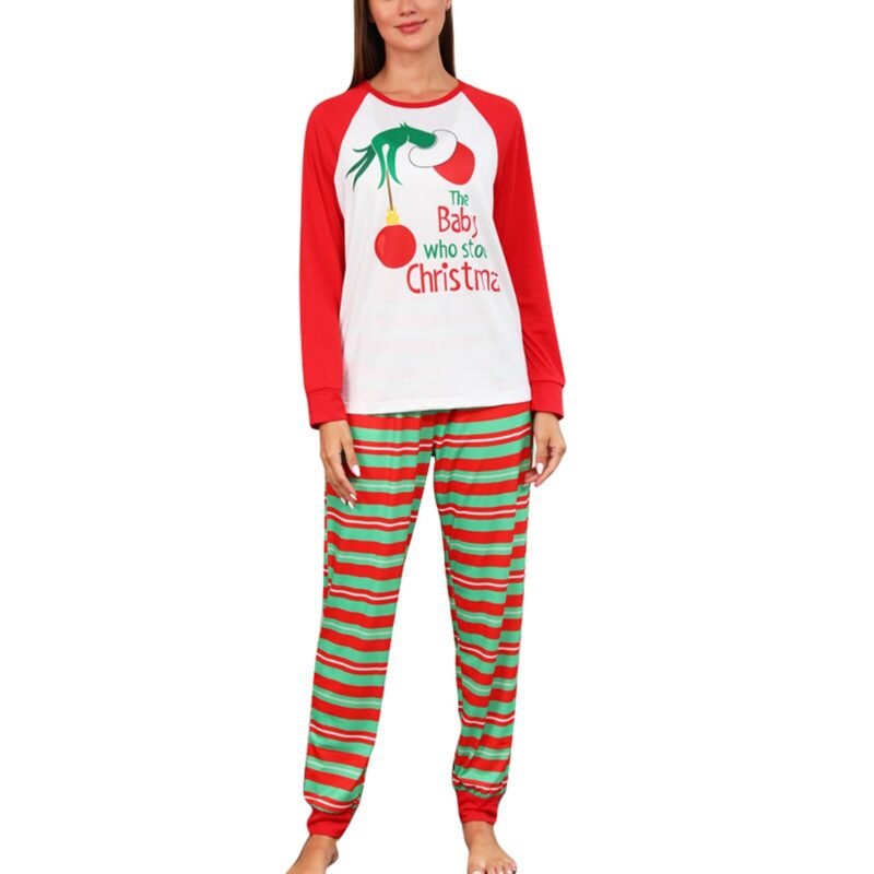 Set pijamale de Craciun, AMRINUGL, imprimeu festiv, elastic la talie, multicolor, L