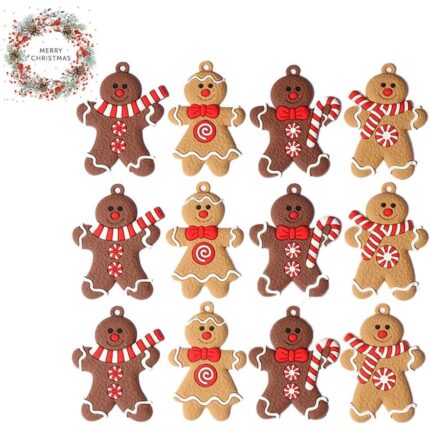 Set 12 Ornamente Craciun, QttvbTna, Oameni de Turta Dulce, PVC, Multicolor, 7x5cm