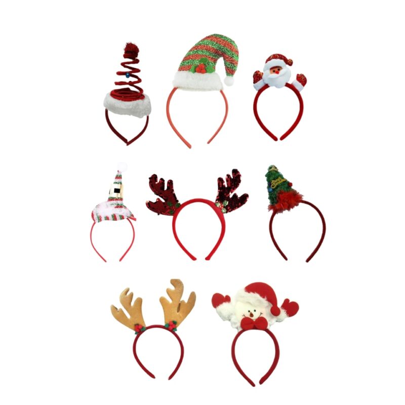 Set de 8 coronite de Craciun, festive, marime universala, designuri diverse, multicolor