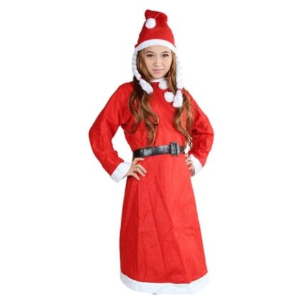 Costum Craciunita, 3 piese, rochie, caciula si curea, fetita, 6-8 ani, FamousKids®