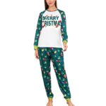 Costum de Craciun pentru familie, AMRINUGL, set cu imprimeu, guler rotund, elastic, verde, marime L