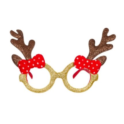 Ochelari de Craciun Ren Glitter Fundite Rosii, AKS121, Multicolor
