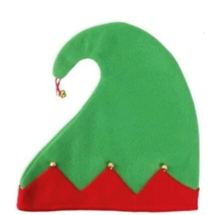 Caciula spiridus de Craciun, verde cu rosu, 31 cm, cu clopitei