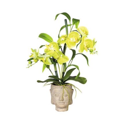 Aranjament Artificial Orhidee In Vas Buddha H 60 Cm Galben