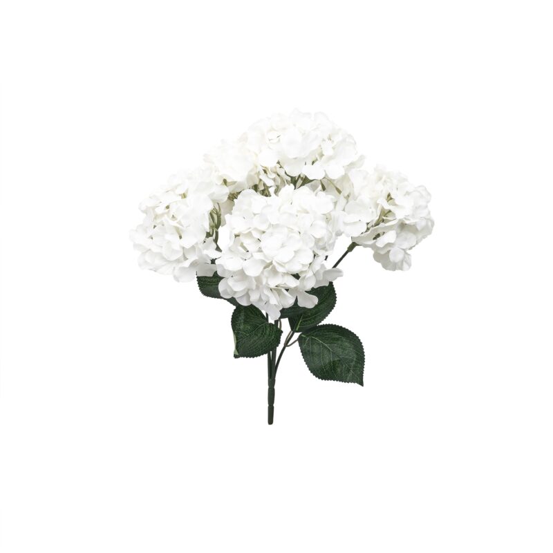 Buchet hortensie artificiala, 5 capete, culoare Alb, h-44 cm, B.S.P. / SL684_Alb
