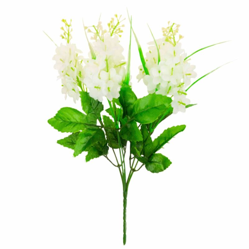 Buchet artificial, liliac, 5 ramuri, verde/alb, 40cm