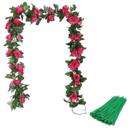Set 2 plante artificiale, Ronyes®, Plastic, 220cm, 16 flori, Rosu