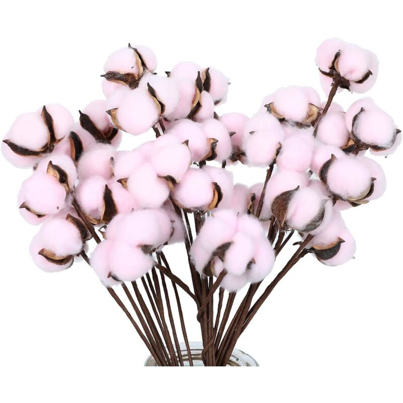 Set de 30 de flori artificiale, Bumbac, Decor Rustic, Roz/Maro