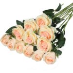 Set 12 flori artificiale trandafiri rosii, Cozevdnt, aranjament floral, 7cm diametru, 52cm inaltime