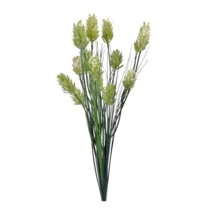Planta artificiala decorativa, spic de grau cu frunze verzi si fructe albe, lungime 40 cm