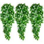 Set 3 plante artificiale suspendate, Plastic/Textil, 110 cm, Verde