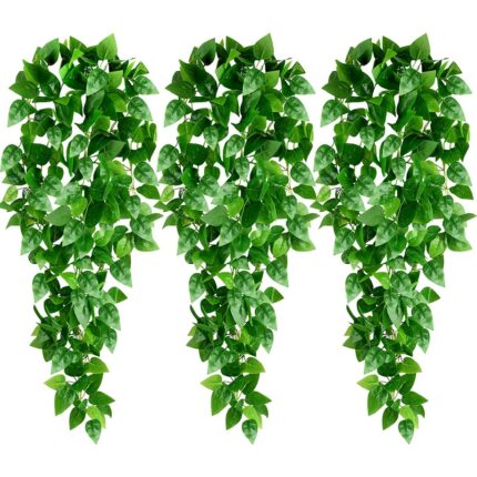 Set 3 plante artificiale suspendate, Plastic/Textil, 110 cm, Verde