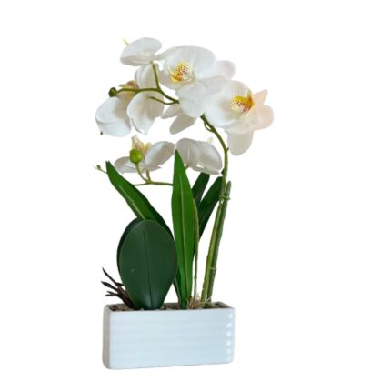 Orhidee Artificiala Alba, Ghiveci Ceramic Alb, 16 x 41cm
