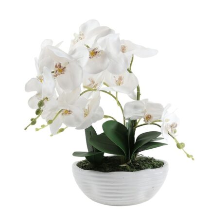 Planta artificiala cu flori, orhidee in ghiveci MFL-455, plastic, alb, 50 cm