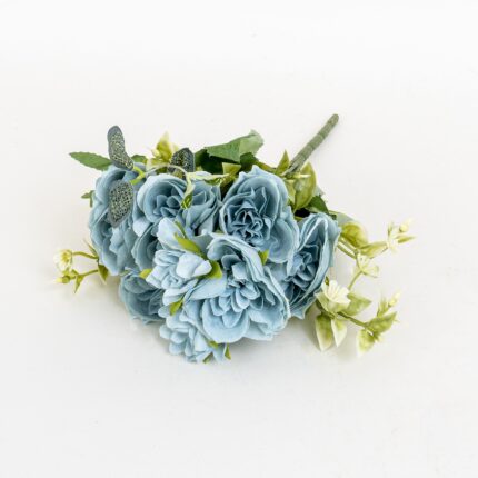Buchet flori artificiale, 7 fire, culoare bleu, H 30 cm, B.S.P. / CD4612_1
