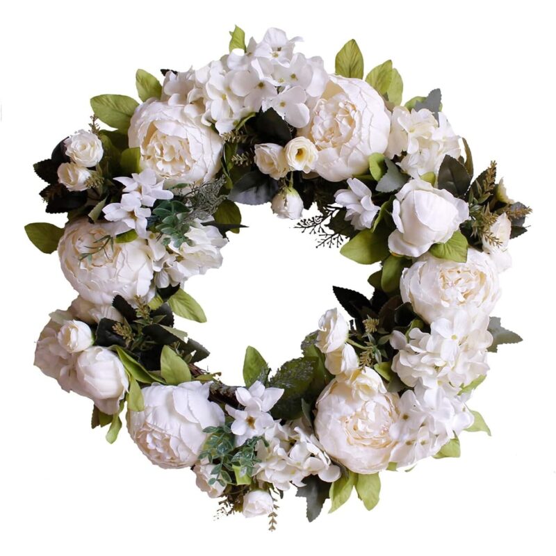 Coroana decorativa din flori artificiale, Cozevdnt, Plastic / Matase, 20 / 40 cm, Multicolor